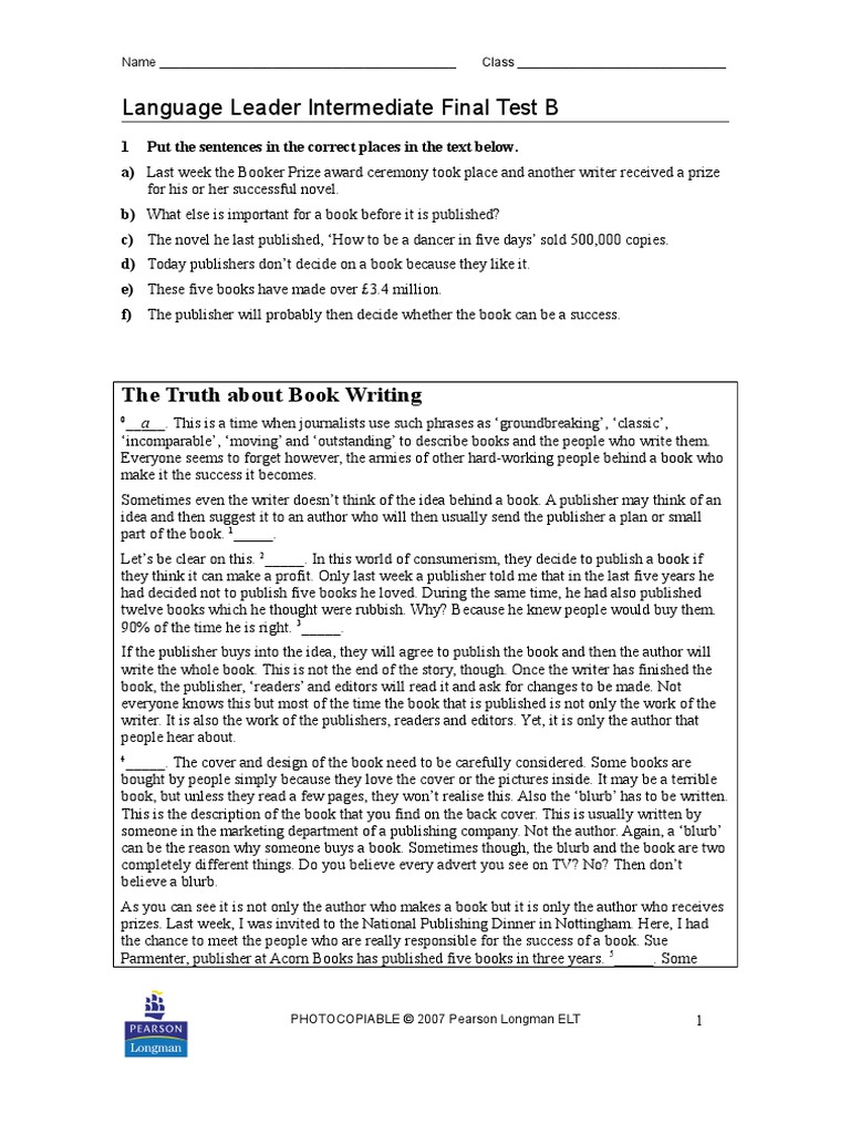 Final Test B | PDF | Grammar | Language Mechanics
