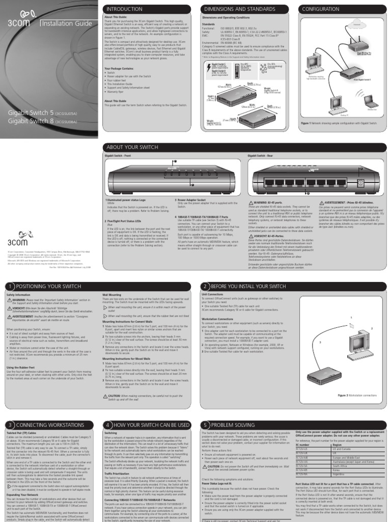 Manual 3com Switch 1gbps 3CGSU08 | PDF | Network Switch | Networking ...