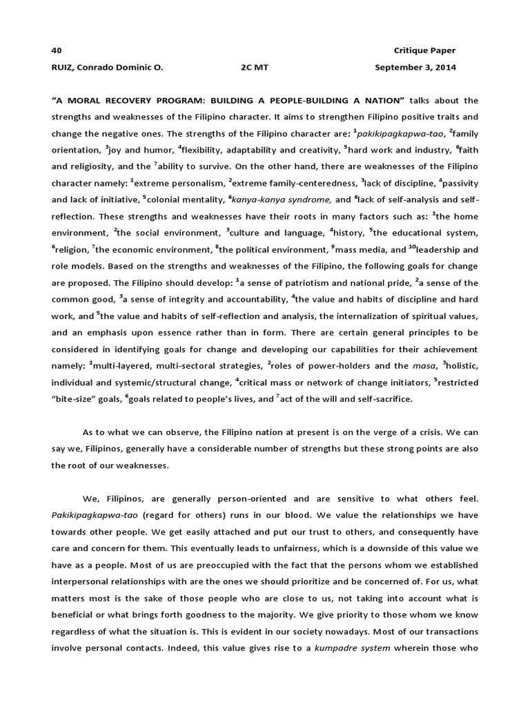 Filipino Character: Strengths and Weaknesses | PDF | Metaphysics Of ...