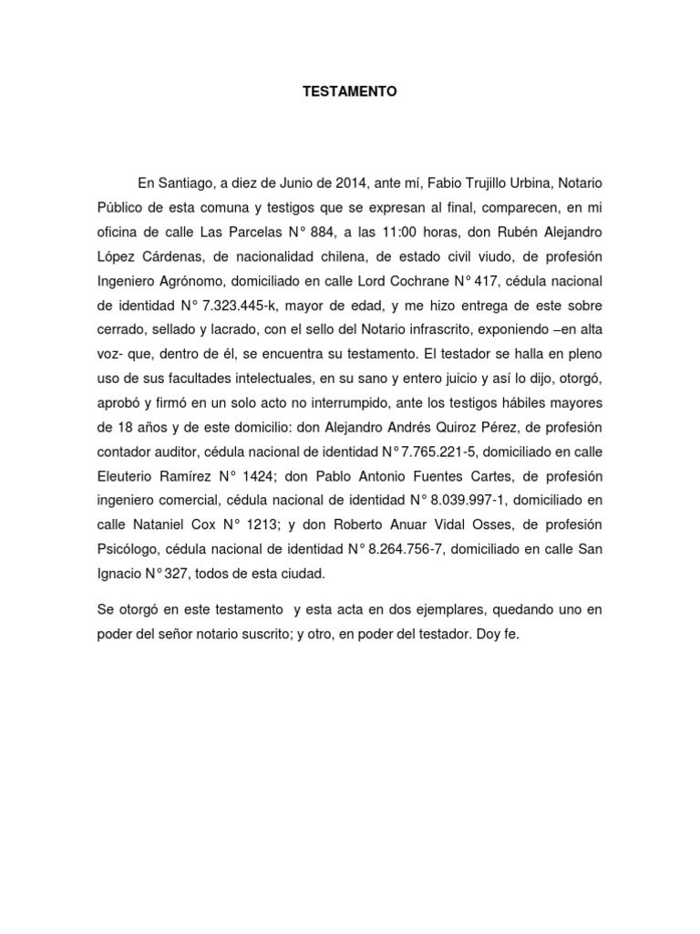 TESTAMENTO | PDF | Voluntad y testamento | Propiedad