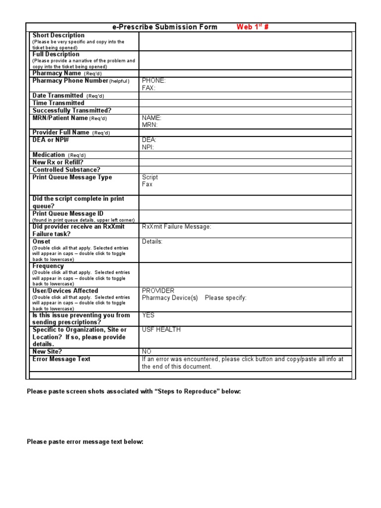 Revised E-Prescribe Issue Submission Form | PDF