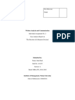 For Office Use: Grade: Written Analysis and Communication