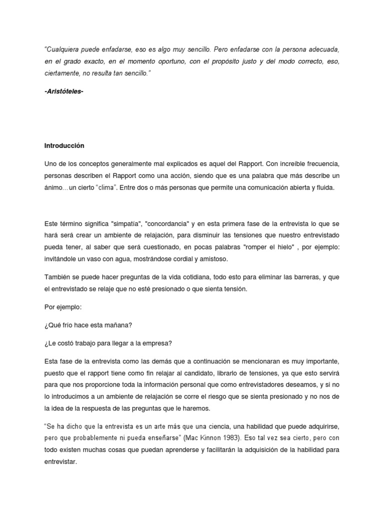 Importancia del Rapport en Entrevistas | PDF | Sicología | Comportamiento