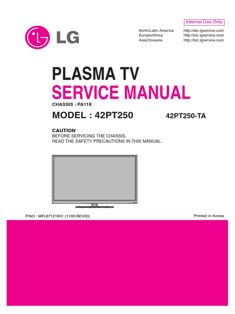 ServiceManuals LG TV PLASMA 42PT250 42PT250 Service Manual