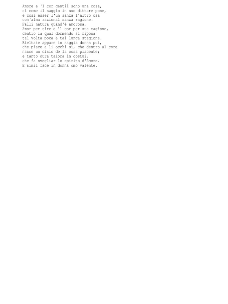 Al Cor Gentil Rempaira Sempre Amore Pdf
