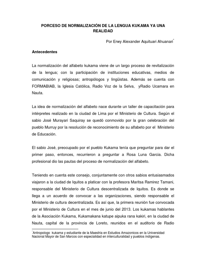 Normalización del Alfabeto Kukama | PDF | Alfabeto | Fonema