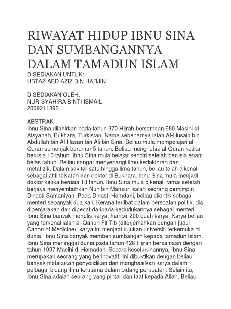 riwayat hidup ibnu sina