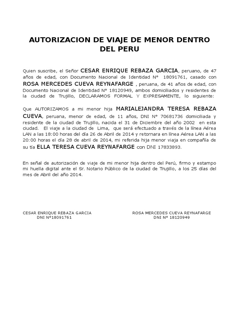 Autorizacion de Viaje de Menor PDF