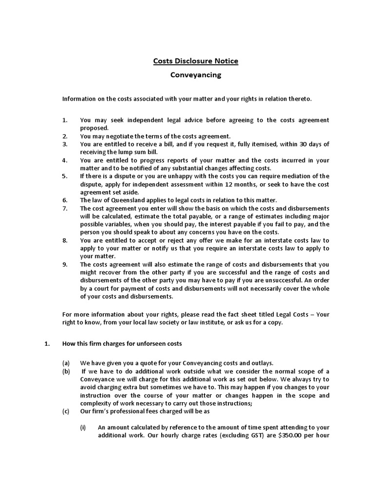 Cost Disclosure Notice PDF Costs In English Law Social Institutions