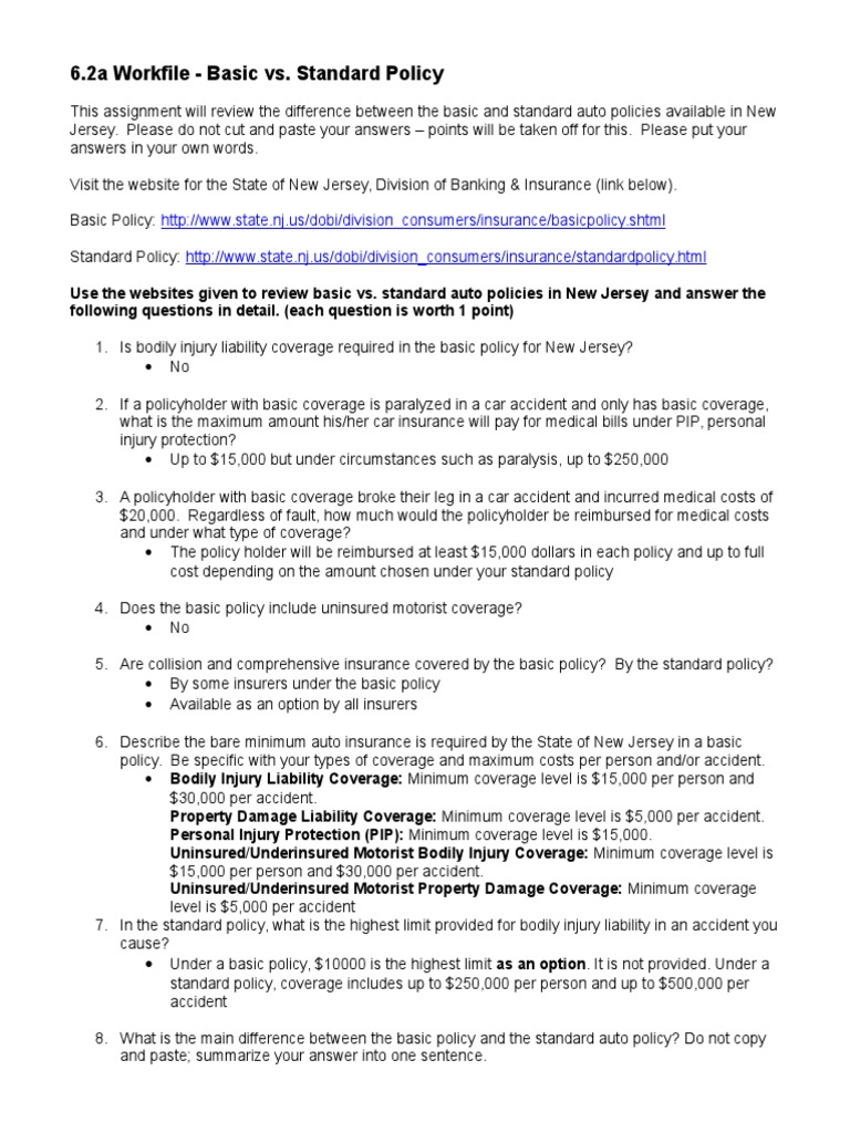 Basic vs Standard Auto Policy Differences in NJ | PDF | Vehicle ...