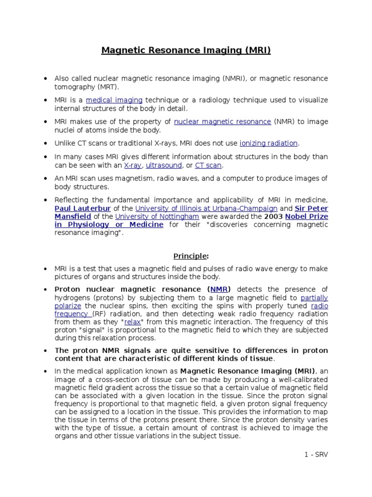 Notes on MRI Final Resonance Imaging Medical Imaging