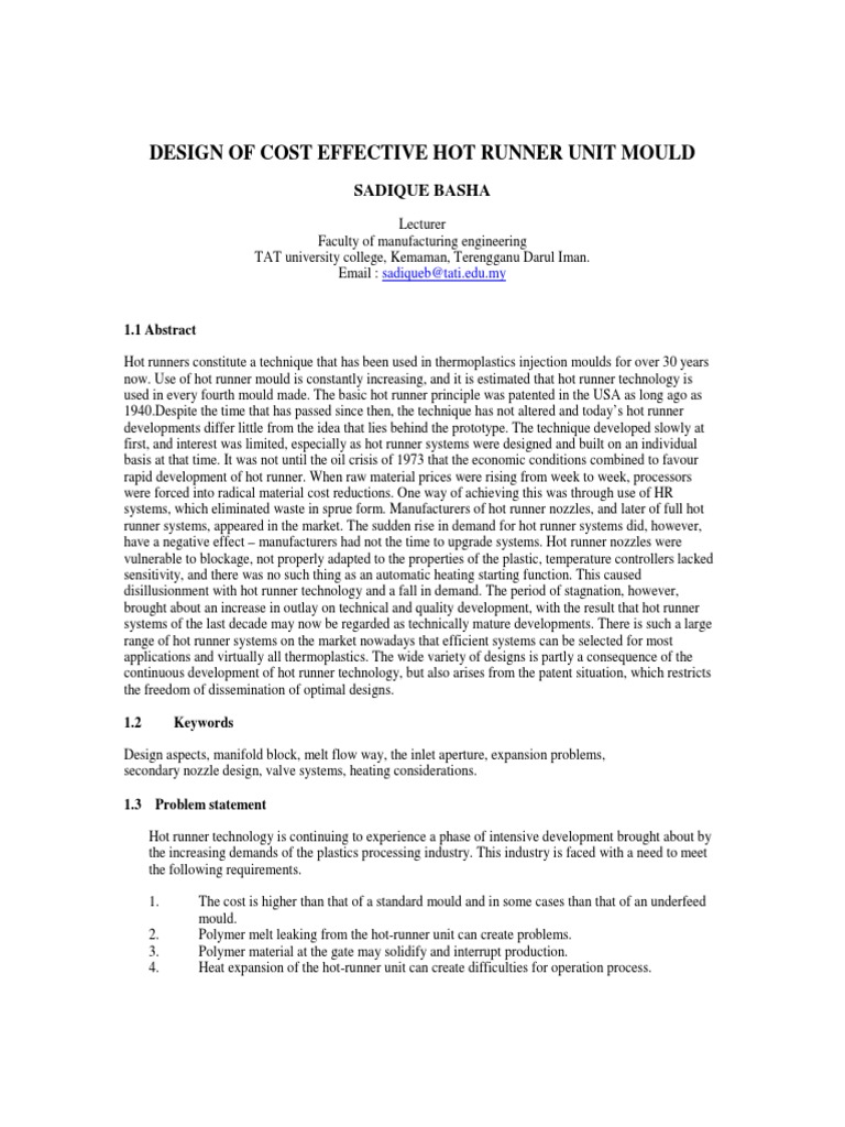 Cost-Effective Hot Runner Mould Design | PDF | Hvac | Automation