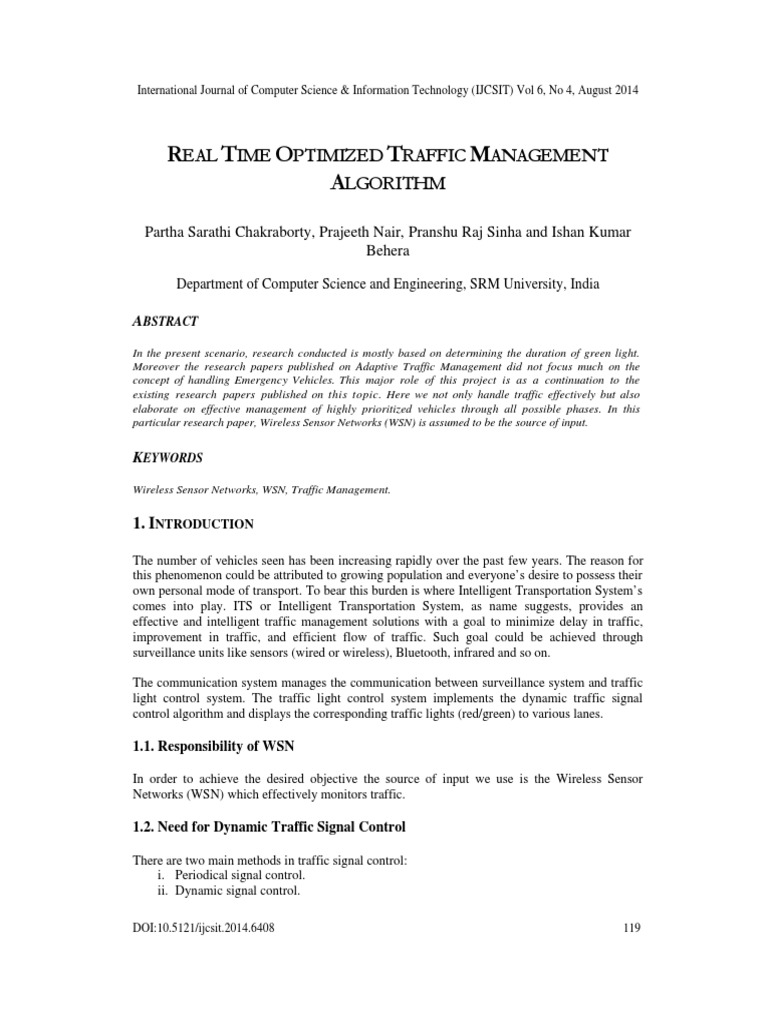 Realtimeoptimized Trafficmanagement | PDF | Traffic | Wireless Sensor ...
