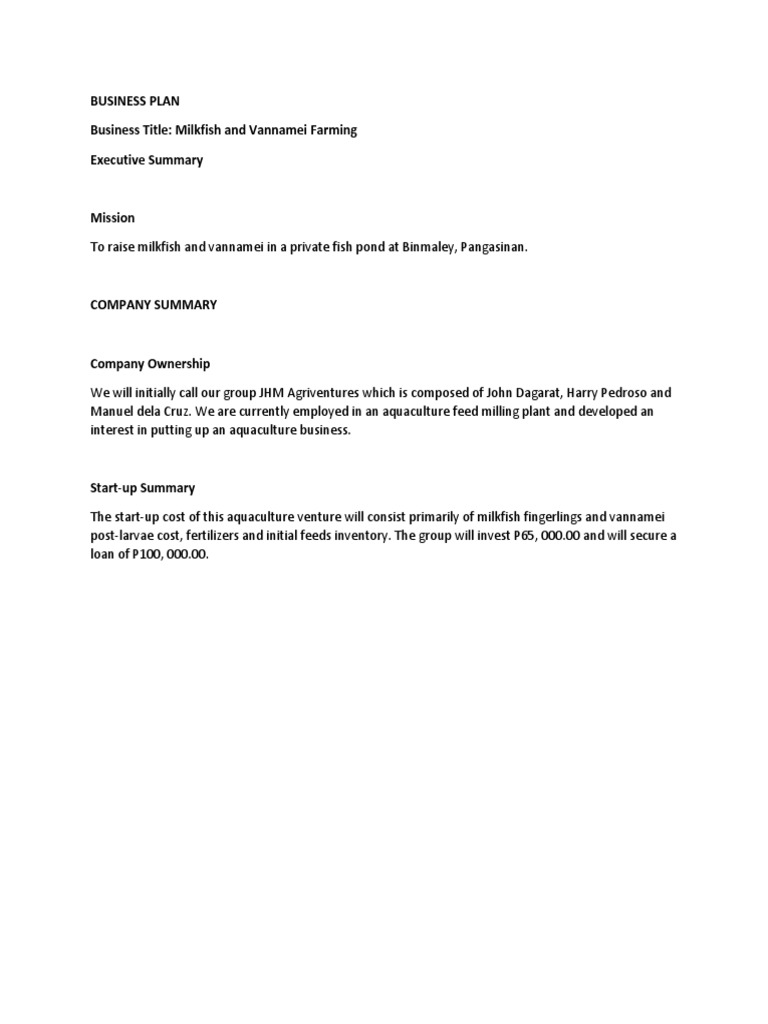 Milkfish and Vannamei Farming Plan | PDF