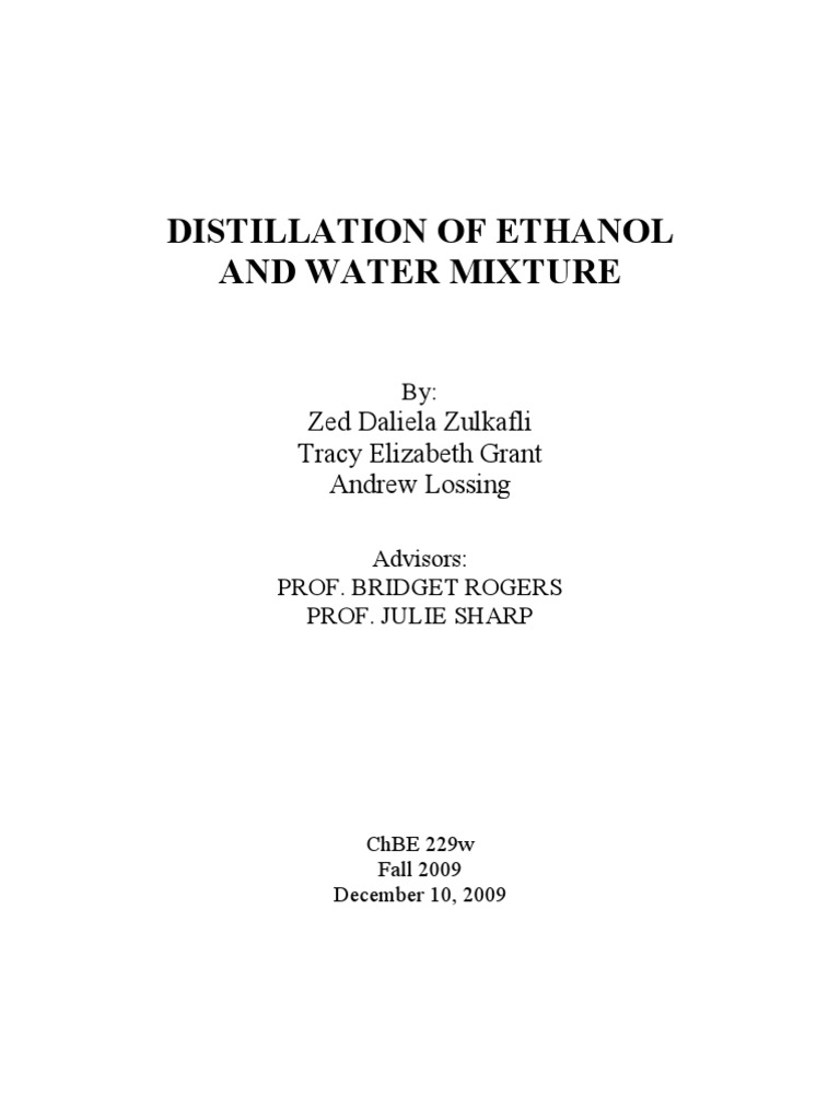 Lab Report Distillation PDF Distillation Ethanol