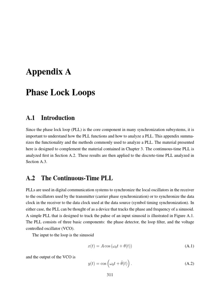 Appendix A Phase Lock Loops x (t) = A cos (ω t + θ (t) ) PDF Control Theory Electrical