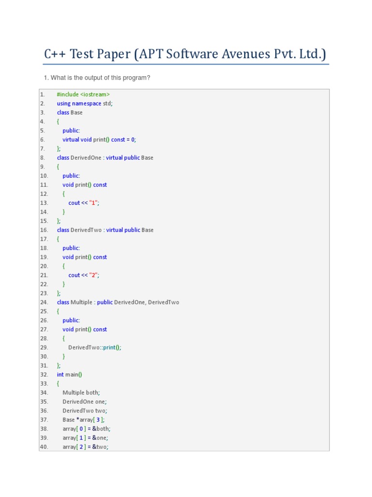 C++ Programming Test Questions and Answers | PDF | Computer Programming ...