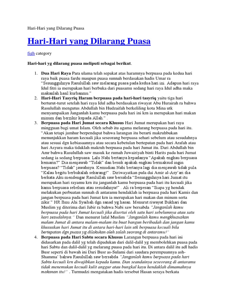 Hari Hari Yang Dilarang Puasa Pdf