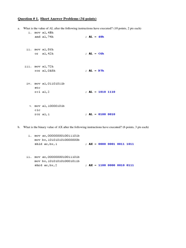 x86 Assembly Language Exam Questions | PDF | Assembly Language ...