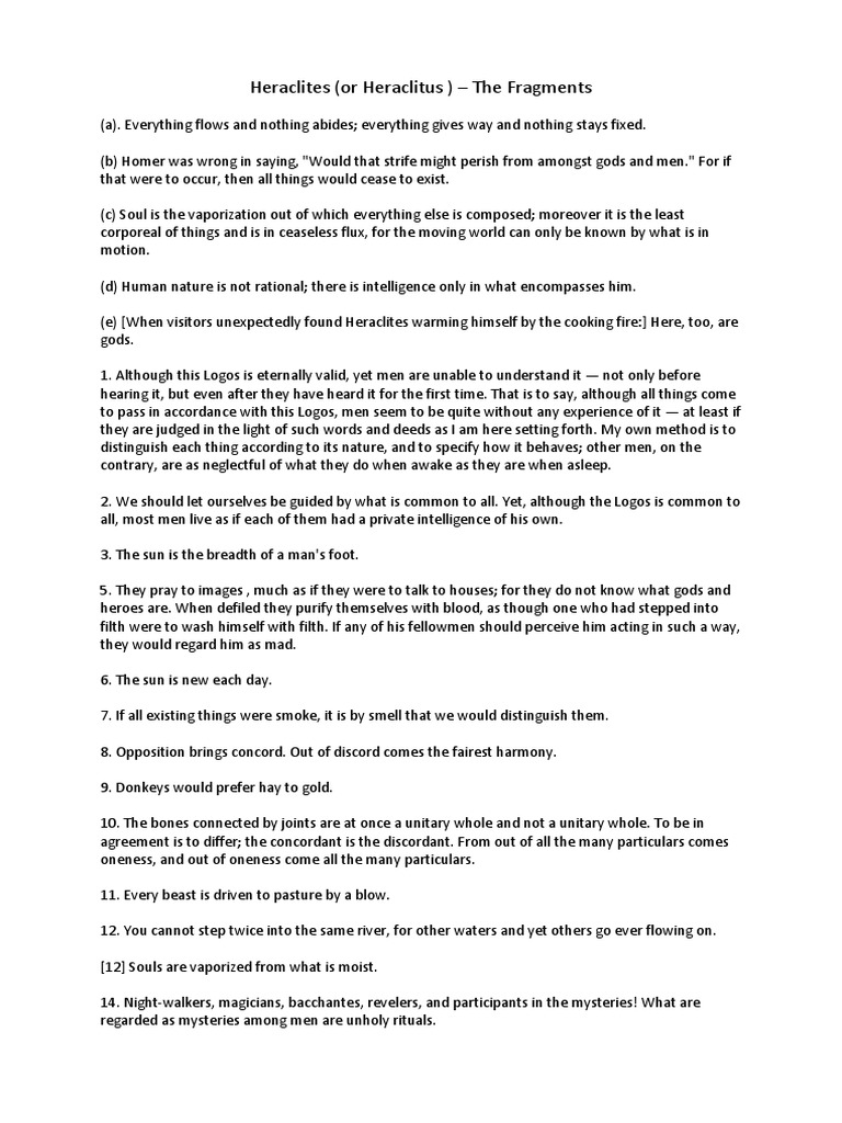 Heraclitus: Key Fragments Explained | PDF | Religion And Belief | Science