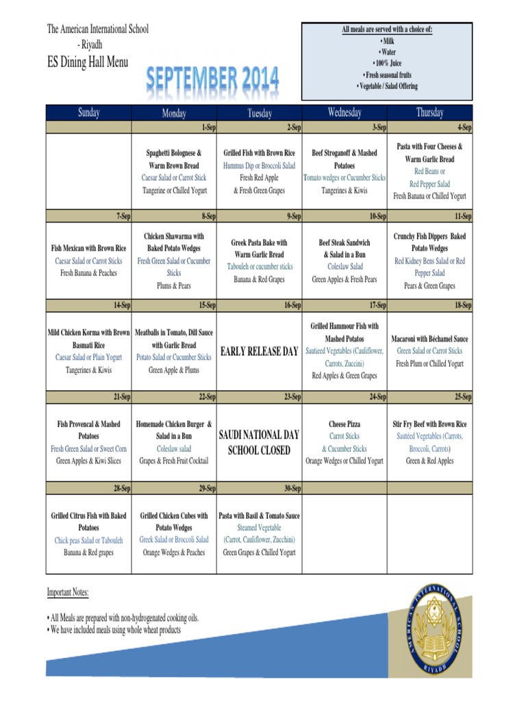 EPISD Lunch Menu for September | PDF | Wellness