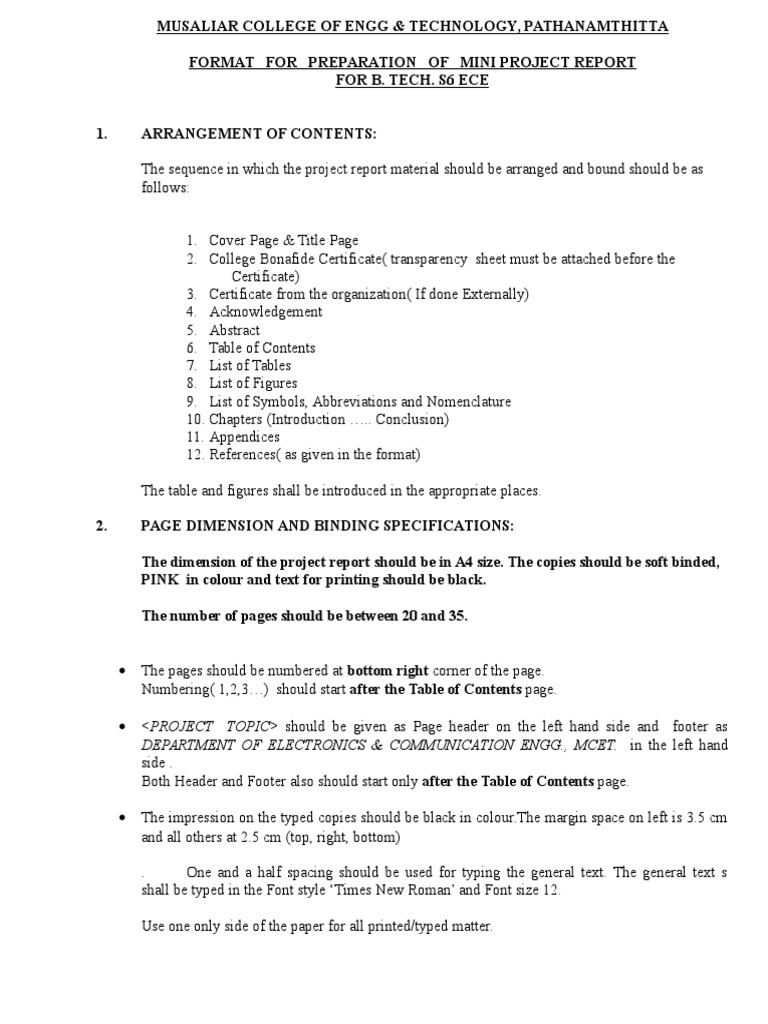 Mini Project Report Format for B.Tech ECE | PDF | Books | Computing And ...