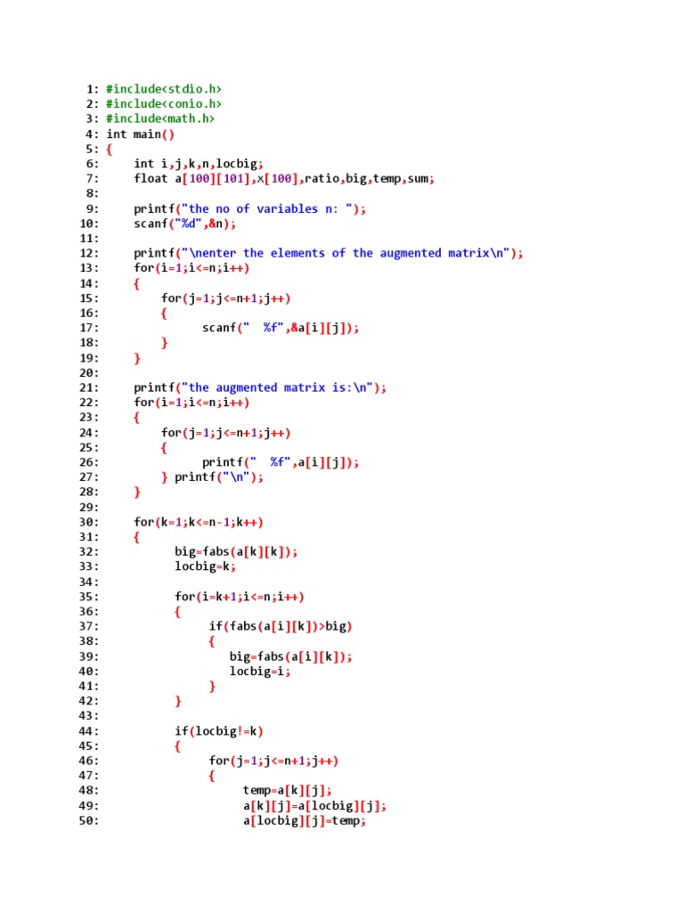 C Program for Solving Linear Equations | PDF