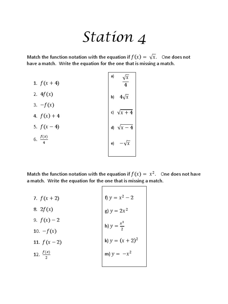 Function Notation and Equation Matching | PDF | Teaching Methods ...