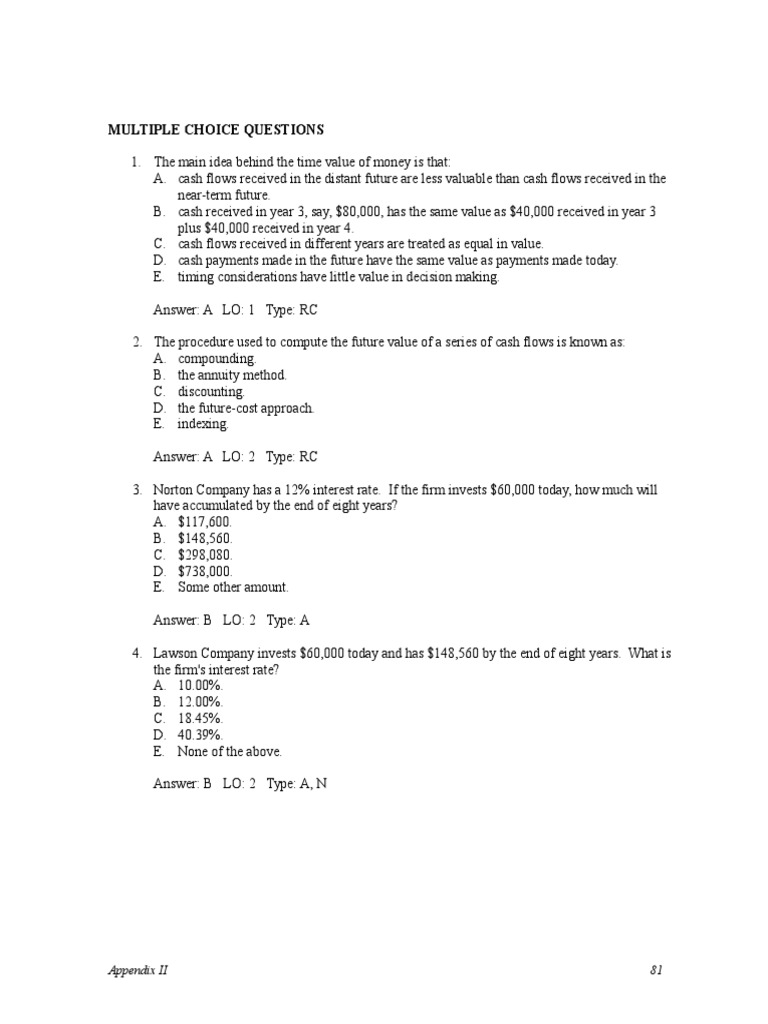 Multiple Choice Questions: Appendix II 81 | PDF | Finance & Money ...
