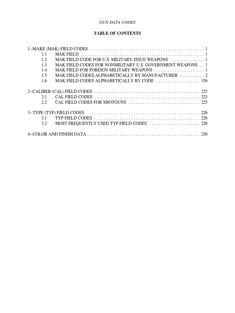 Gun Data Field Codes Guide | PDF