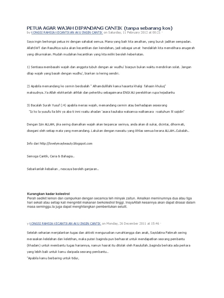 Petua Agar Wajah Dipandang Cantik Pdf