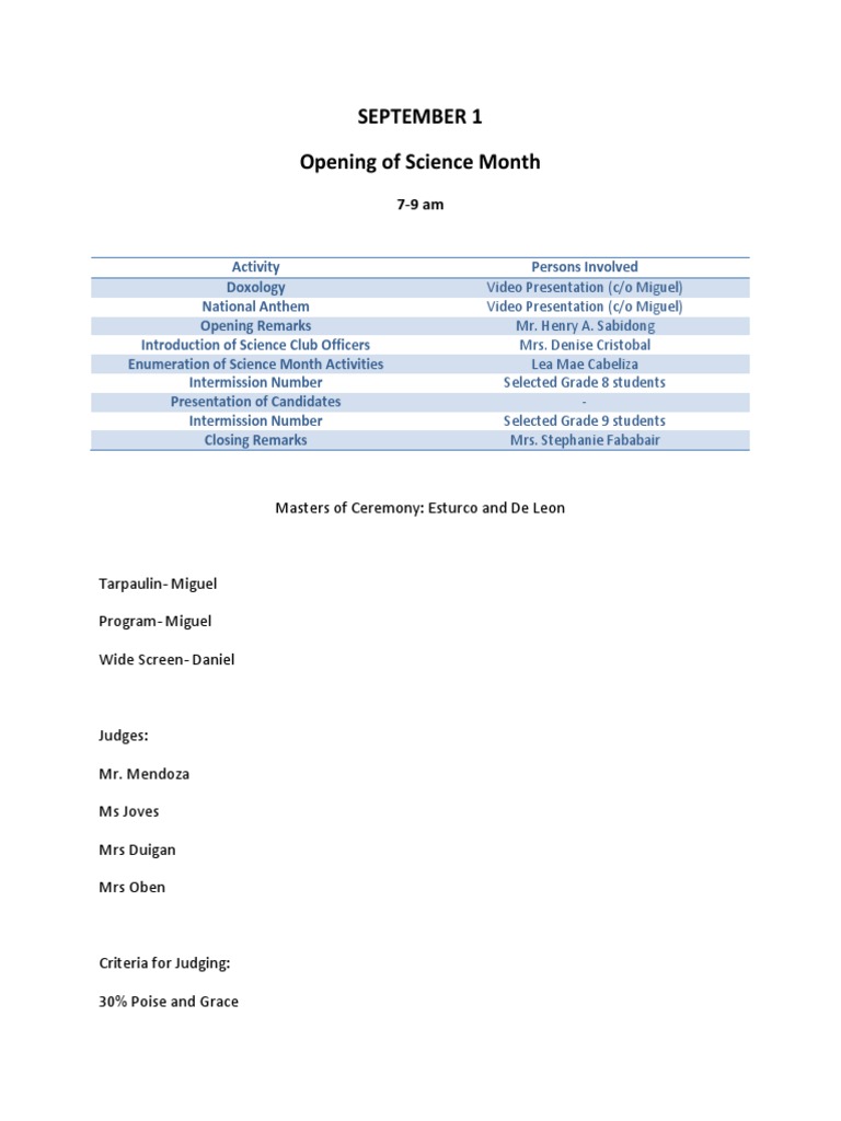 Science Month Activities Schedule 2014 | PDF | Leisure