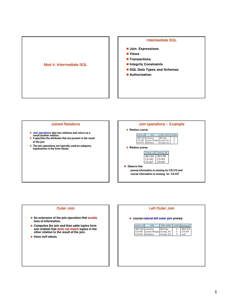 Intermediate Intermediate SQL SQL | PDF | Database Index | Data Management