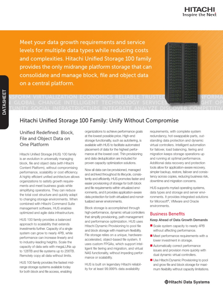 Hitachi Unified Storage Datasheet | PDF | Solid State Drive | Scalability