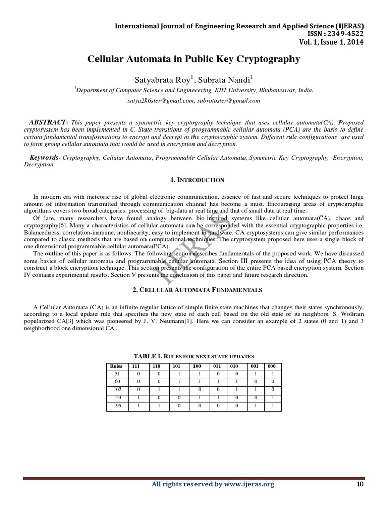 Cellular Automata in Key Cryptography | PDF | Cryptography | Key ...