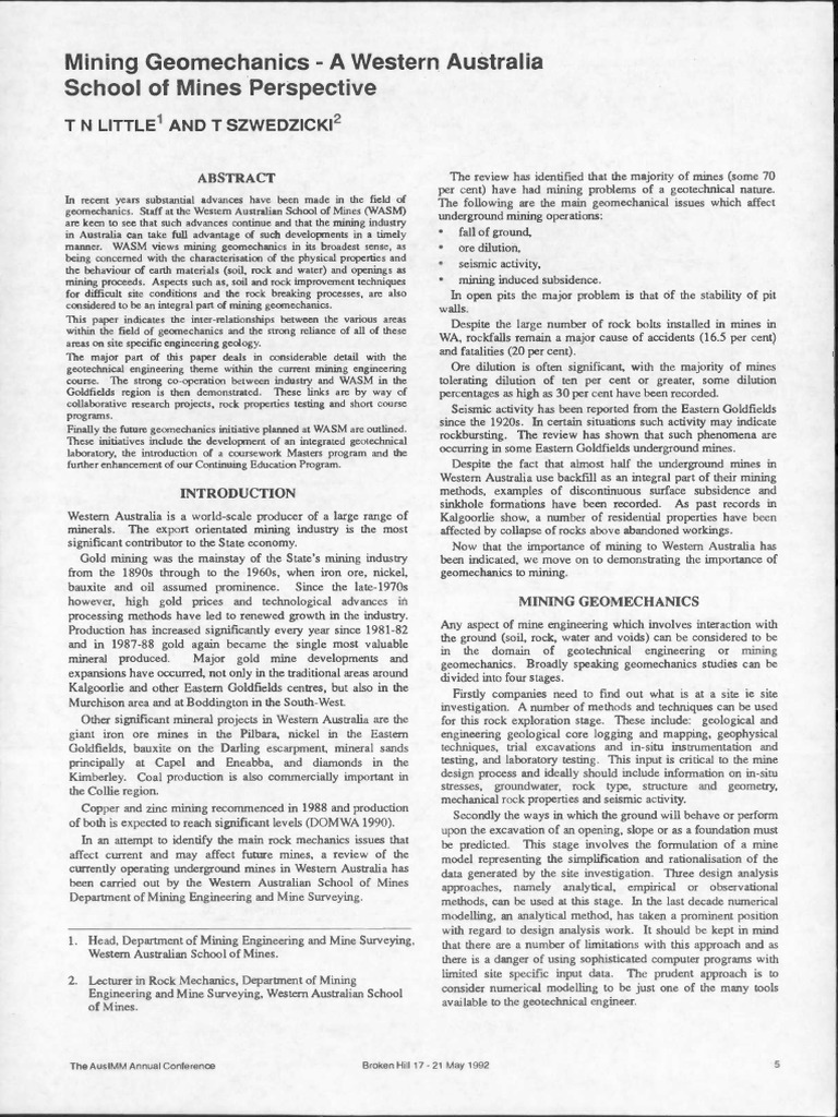 Advances in Mining Geomechanics at WASM | PDF | Geotechnical ...