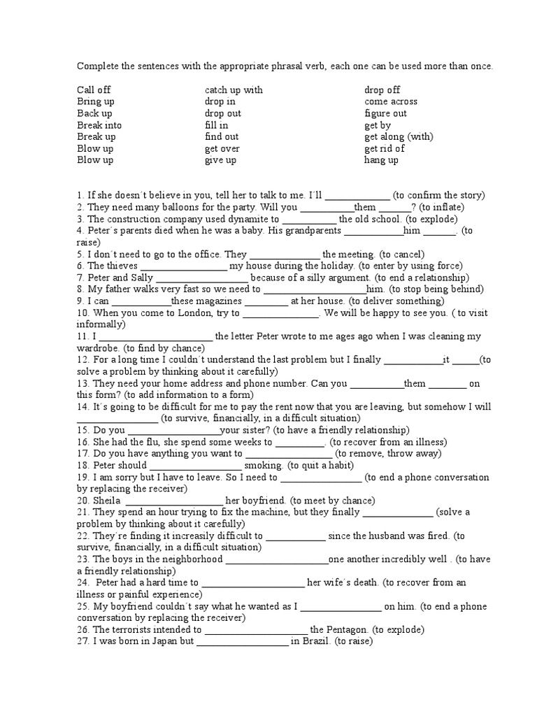 Complete The Sentences With The Appropriate Phrasal Verb | PDF