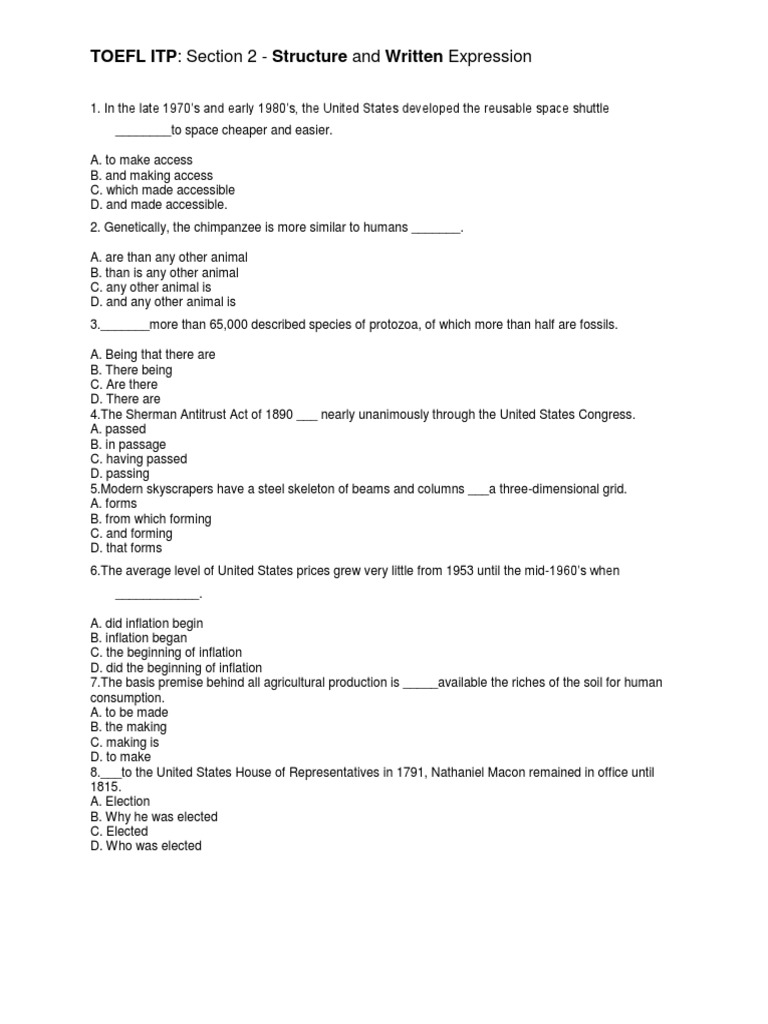 Toefl Itp Section 2 Earth Nature