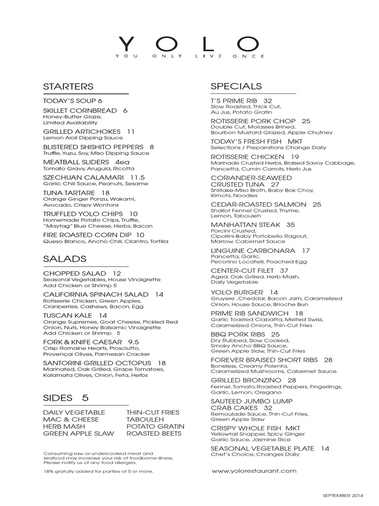 YOLODinnerFinal2014 Aug28 | PDF | Cooking, Food & Wine