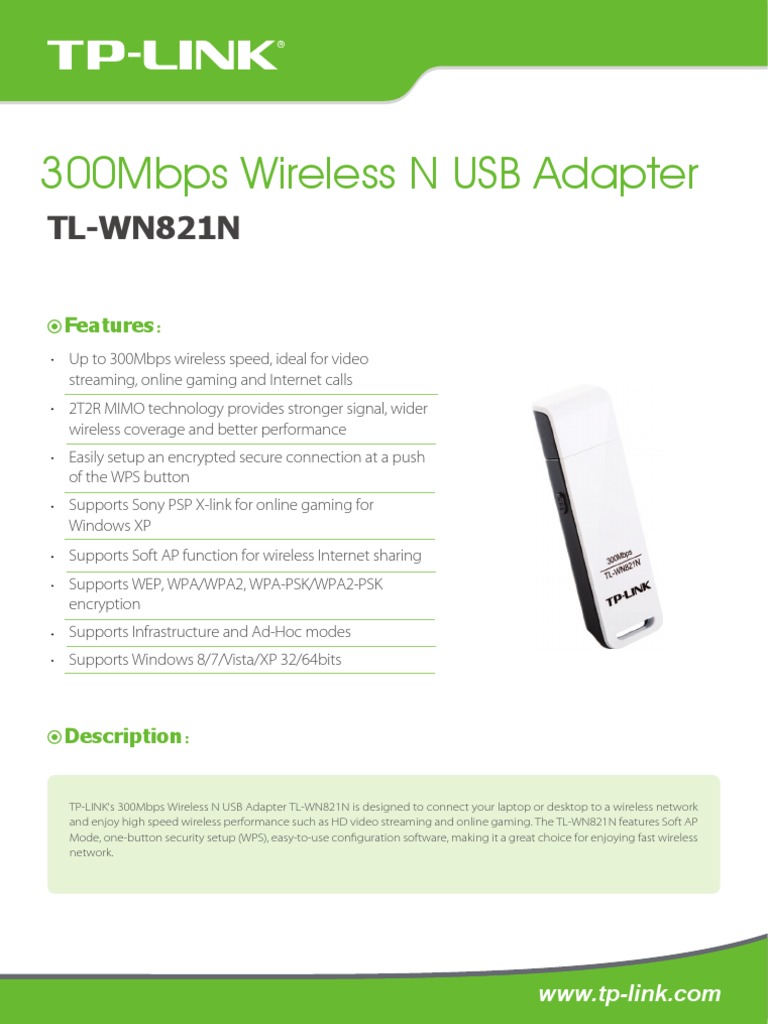 TL-WN821N V4 Datasheet | Ieee 802.11 | Wireless Networking
