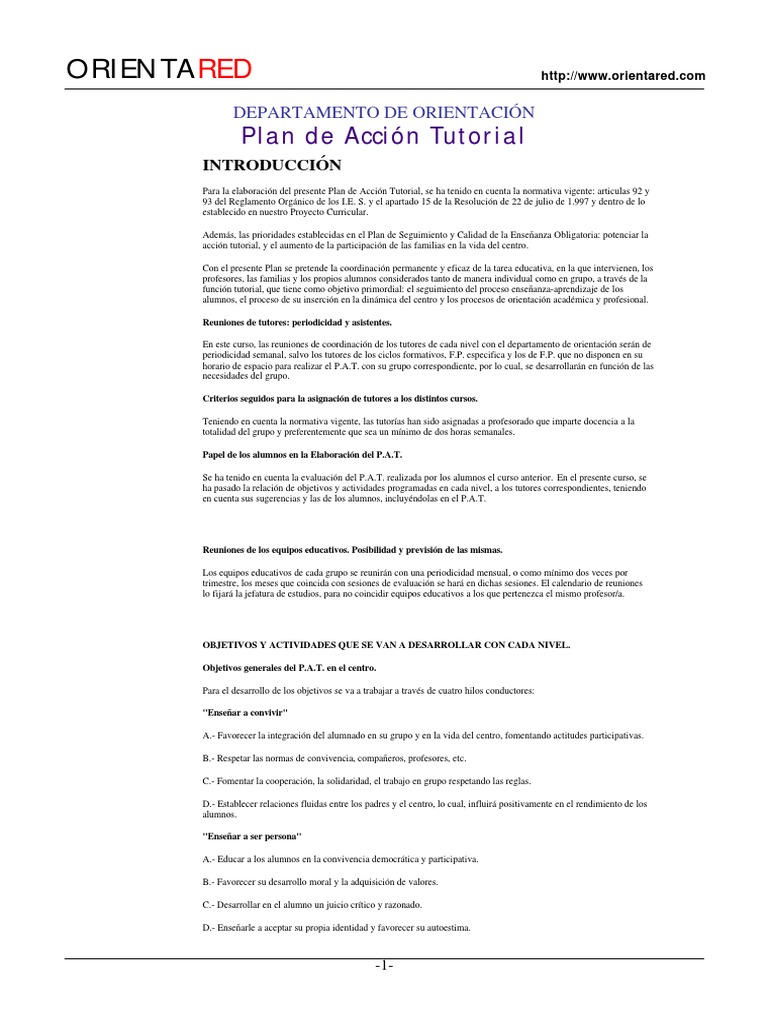 Plan de Acción Tutorial en Educación | PDF