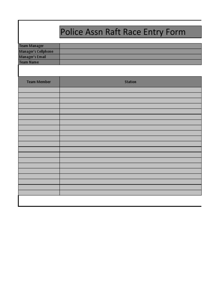 Police Assn Raft Race Entry Form: Team Manager Manager's Cellphone ...