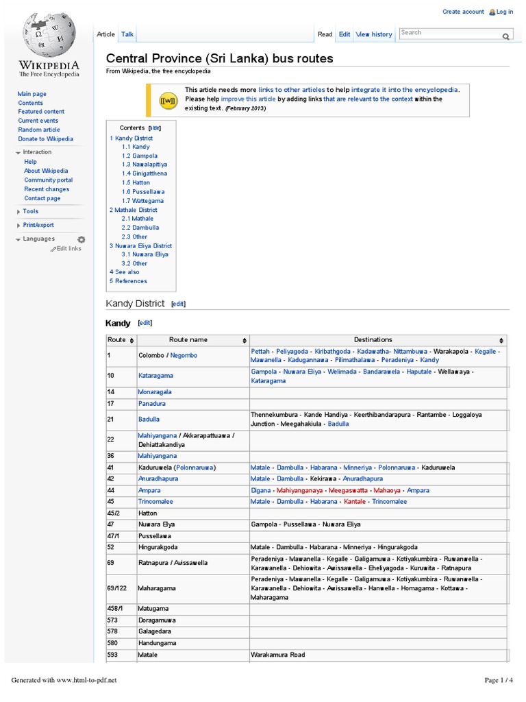 Central Province (Sri Lanka) Bus Routes | PDF | Wikipedia | Websites