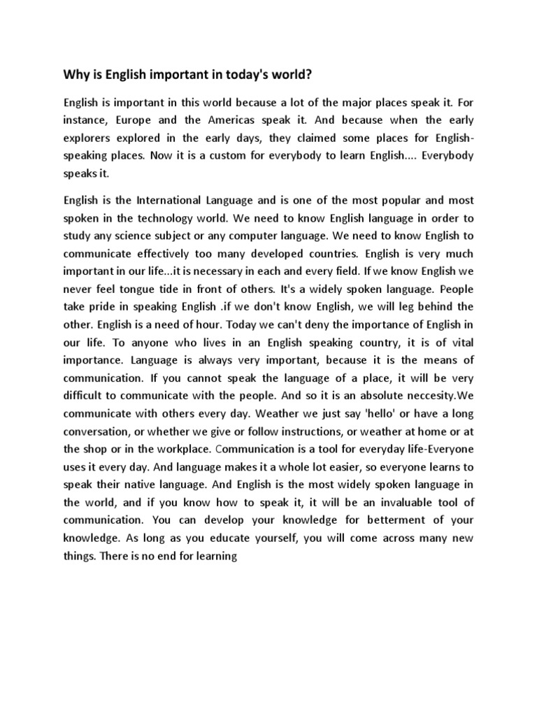 Importance of English in Today's World | PDF | English Language | First ...