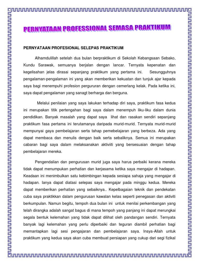 Pernyataan Profesional Selepas Praktikum