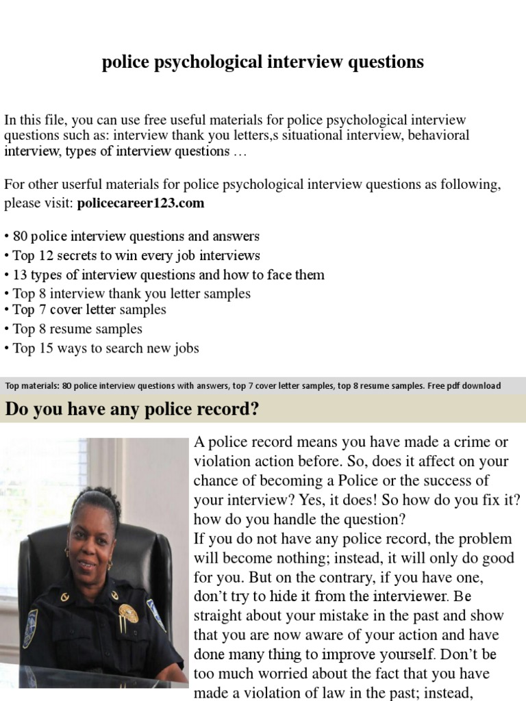 Police Psychological Interview Questions PDF Job Interview Interview