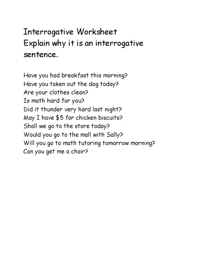 Interrogative Sentence Worksheet | PDF
