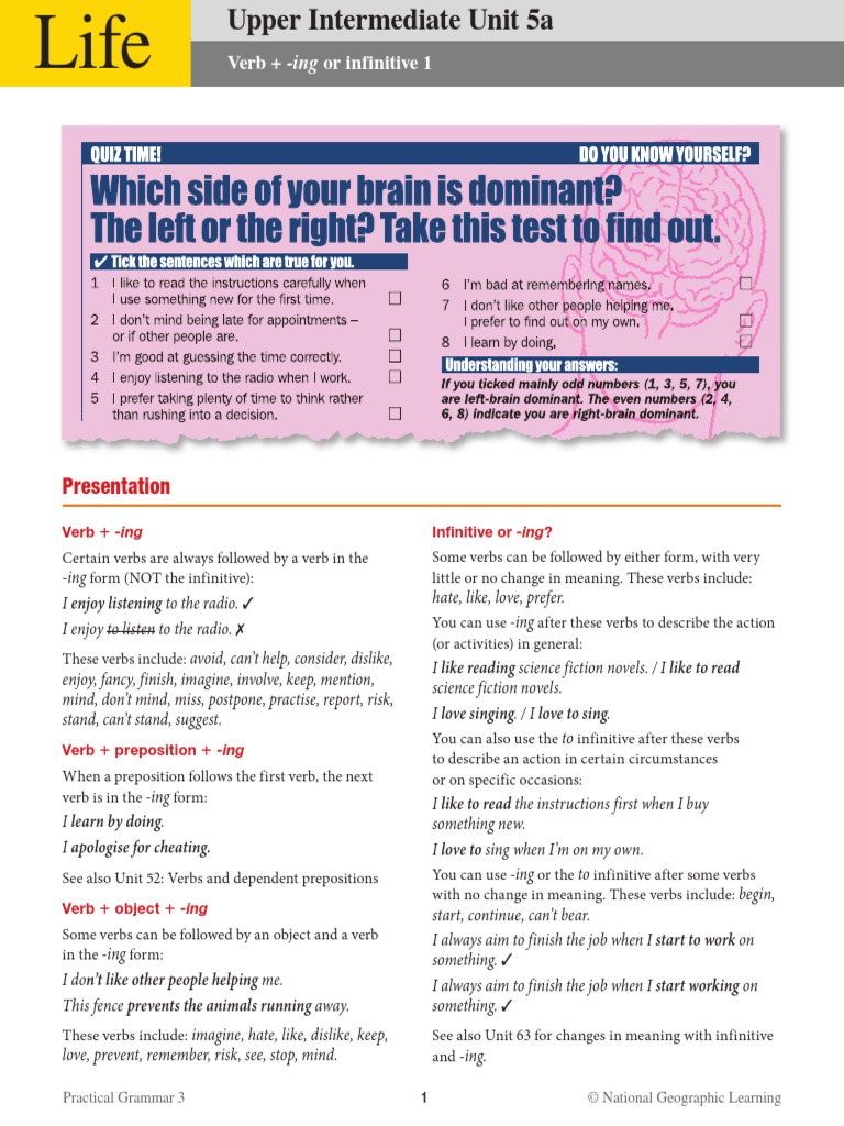 Upper Intermediate Unit 5a PDF | PDF | Object (Grammar) | Verb