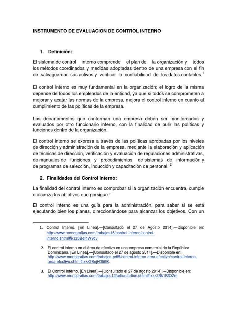Evaluación del sistema de control interno de una organización | PDF ...