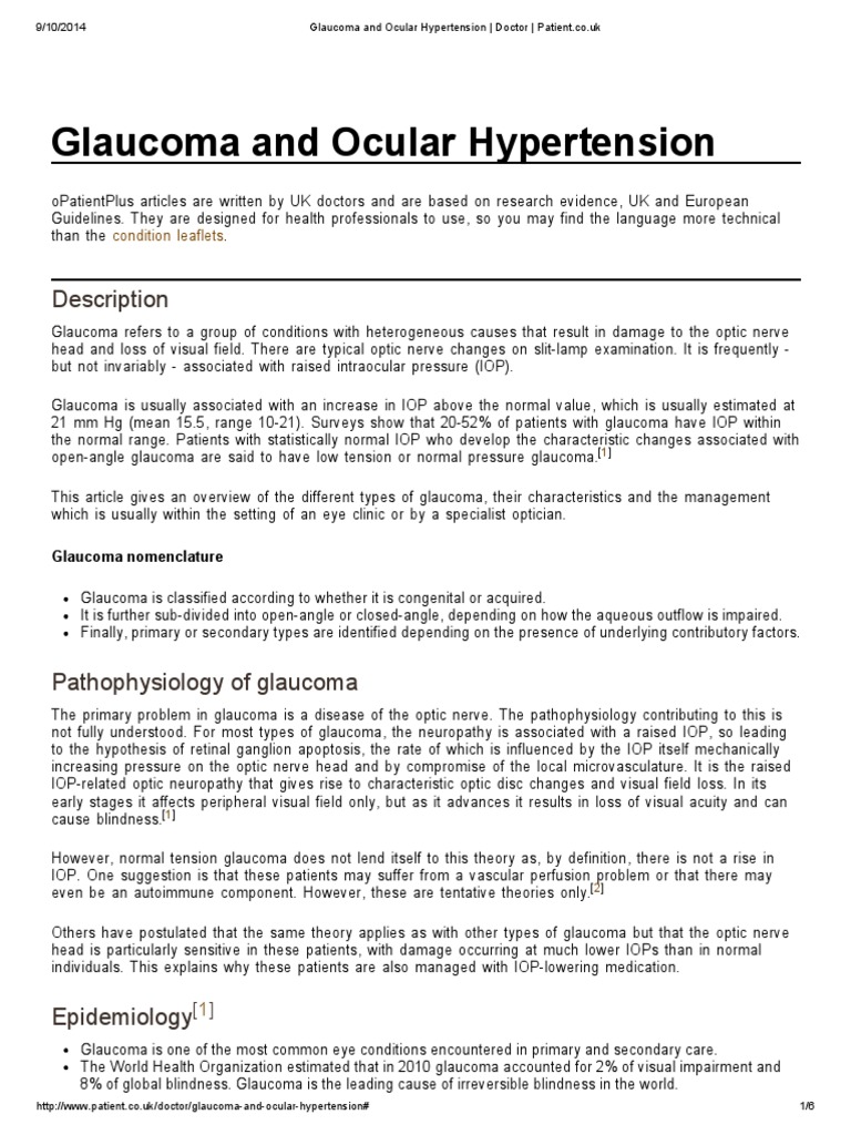Glaucoma and Ocular Hypertension | PDF | Glaucoma | Human Eye